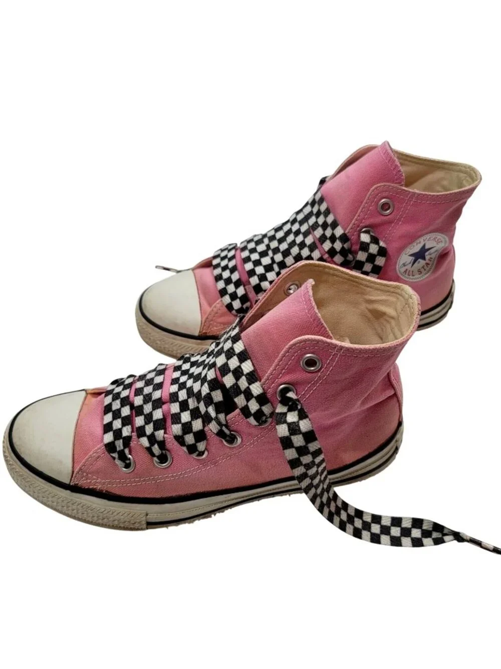 Converse Kids All Star High Top Sneakers Pink Checkered Laces Size 2